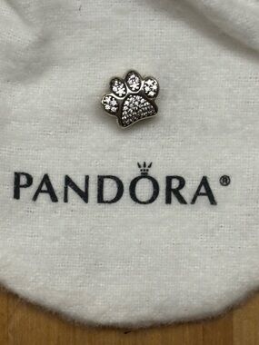 Pandora Silver Paw Print Charm with Sparkling Pavé